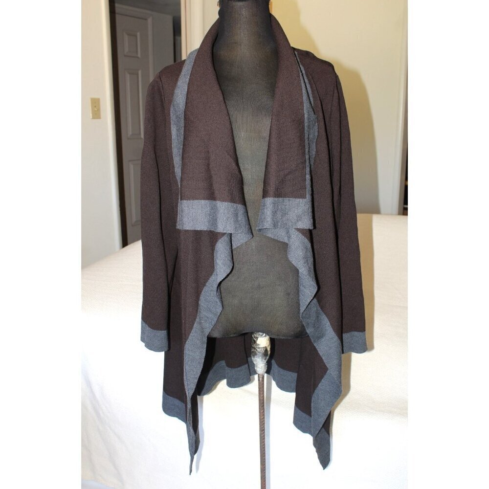 St John Open Front Cardigan Draping Cascade Medium Brown Santana knit Minimalist
